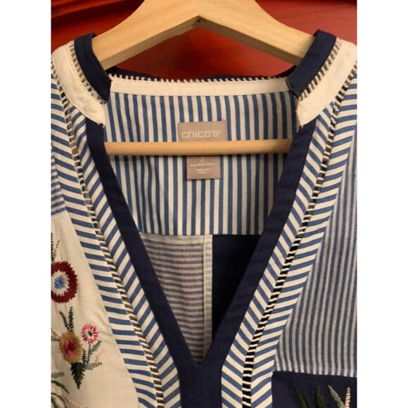 Chico's Size 2 Large 12 Patchwork Embroidery Top Blouse Shirt Floral Stripe EUC - Picture 5 of 5